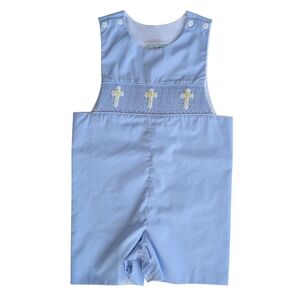 Light Blue Baby Romper with Cross Embroidery